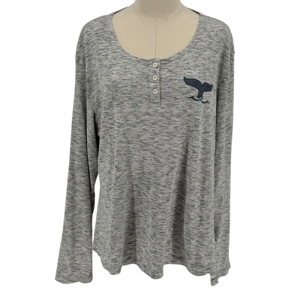 Artisans Gray Whale Tail Henley Long Sleeve Top‎ Women's 2XL Monterey Bay